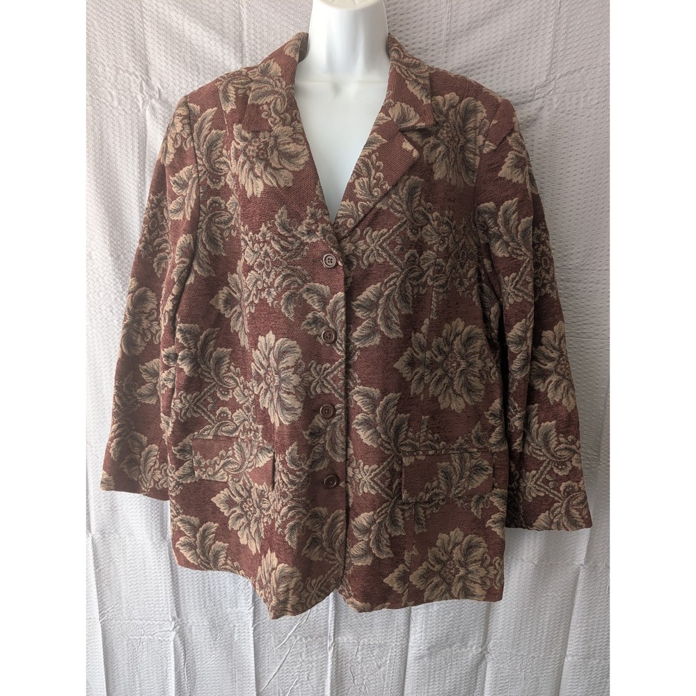 Denim & Co Womens XL Brocade Tapestry Blazer Floral Damask Button Front Jacket